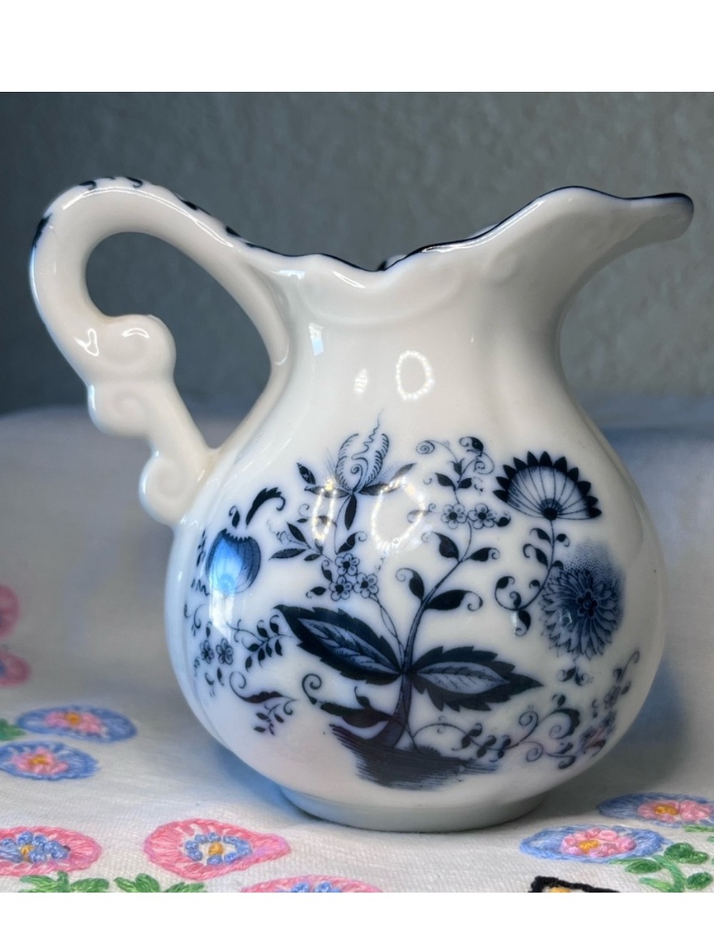Vintage Blue Onion Creamer Pitcher Arnart Japan Blue White Porcelain Floral